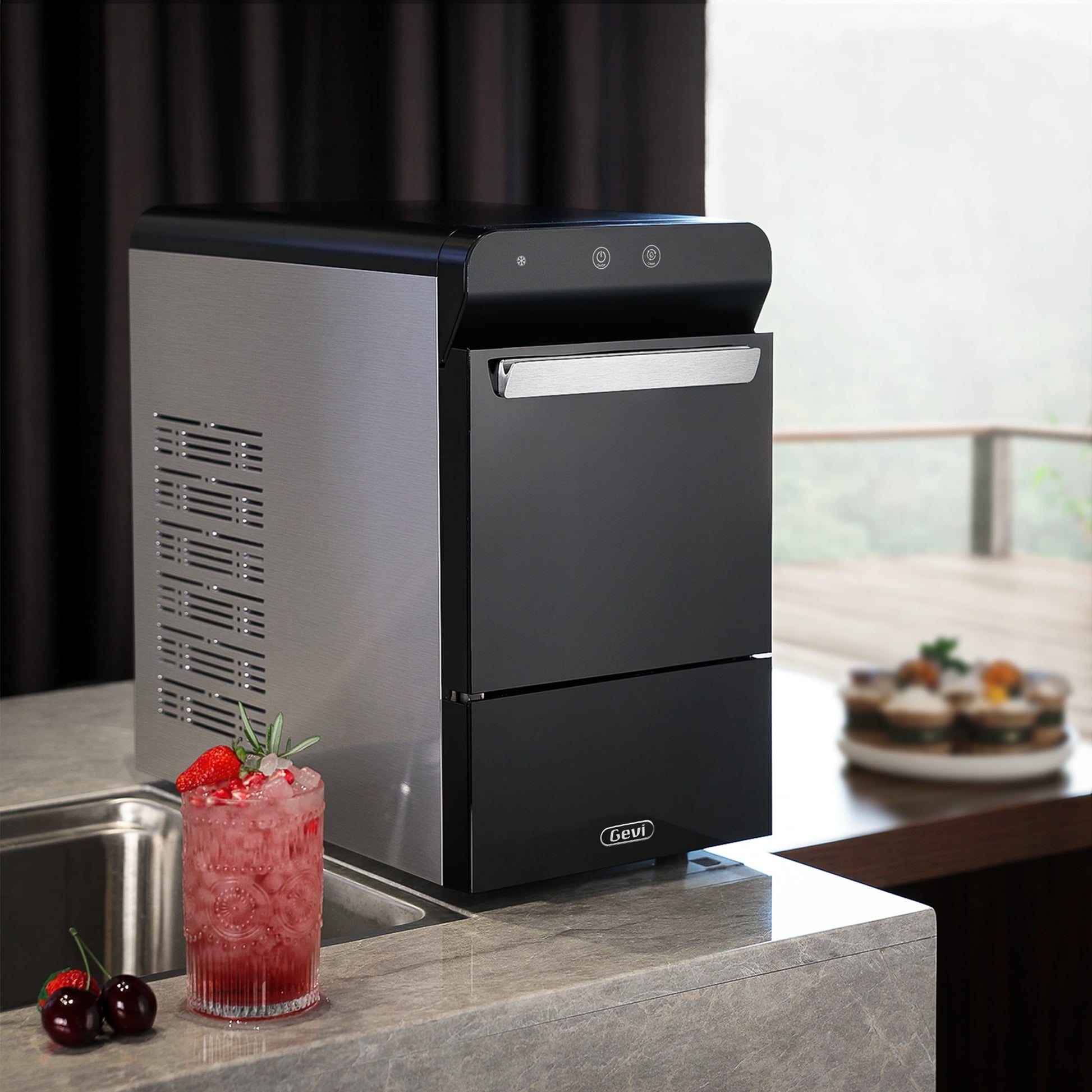 "Premium Countertop Nugget Ice Maker - 30Lbs/Day, Self-Cleaning, Sleek Stainless Steel & Black Design!"