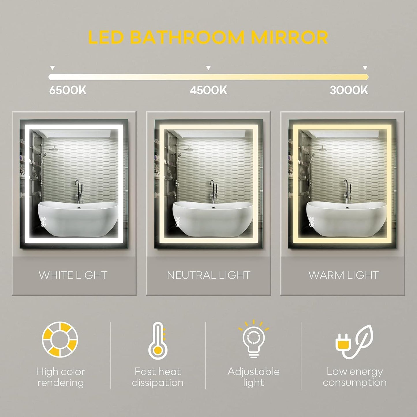 "32x24 Inch Dimmable LED Bathroom Mirror with Anti-Fog & Memory Function - Stylish Lighted Vanity Mirror for a Modern Touch!"