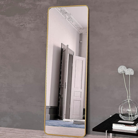 "Stunning 21"x64" Extra Large Gold Full Length Mirror - Versatile Hanging or Leaning Design with Sleek Aluminum Alloy Frame for Bedroom & Dressing"