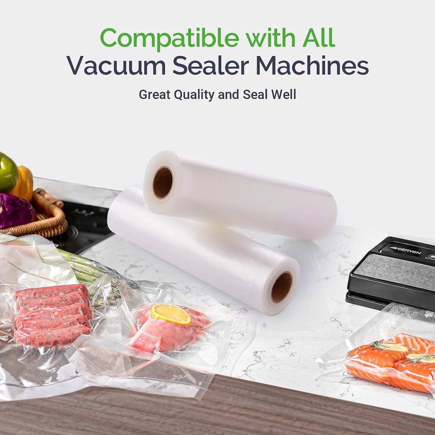 "Premium Vacuum Sealer Bags - 2 Pack 8" x 16' Rolls, BPA-Free, Perfect for Sous Vide & Food Storage!"