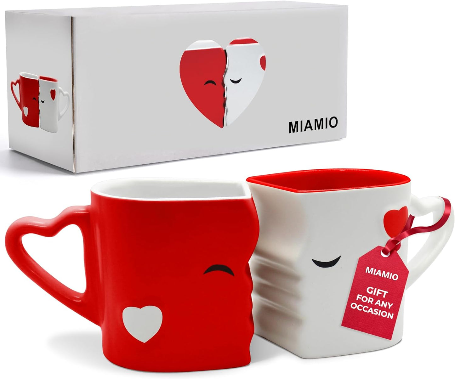 "Charming Kissing Mugs Bridal Gift Set - Perfect for Weddings, Birthdays & Anniversaries - Elegant Red with Gift Box"