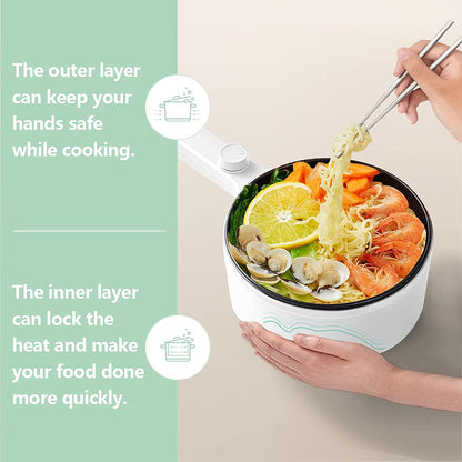 "Versatile 1.5L Electric Hot Pot & Skillet - Nonstick Portable Frying Pan for Sautéing, Stir Frying, and Ramen Cooking with Dual Power Control - Perfect for Dorms!"