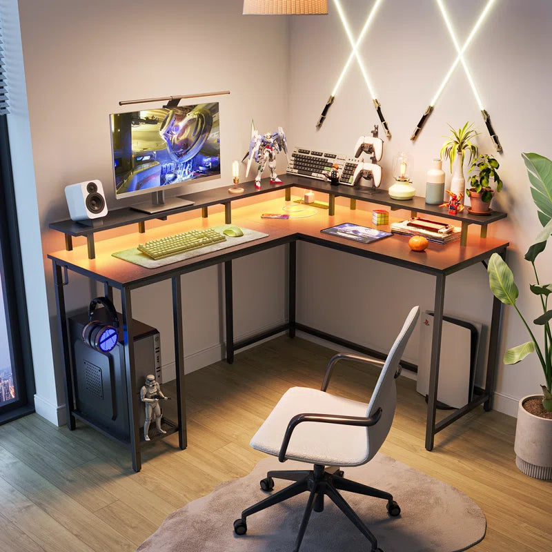 "Kamai 54" L-Shaped LED Desk - Stylish White Corner Computer & Gaming Desk for Ultimate Productivity"