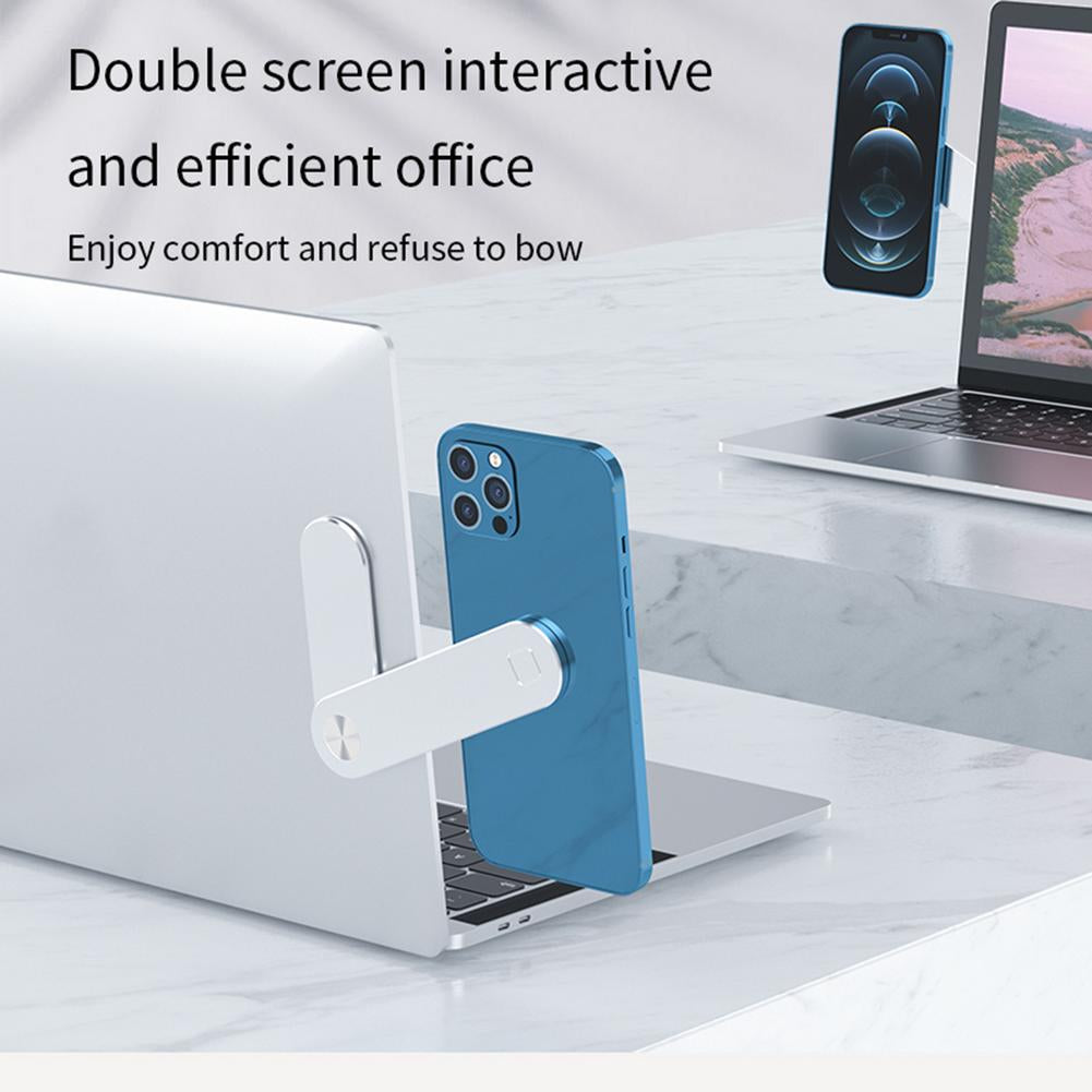 "Versatile Adjustable Laptop Phone Holder - Magnetic Side Mount Clip for Dual Screen Setup, Foldable Aluminum Tablet Stand"