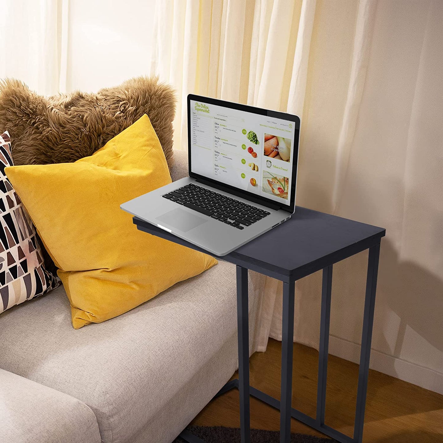 "Stylish Industrial Side Table - Vintage Black End Table with Sturdy Metal Frame for Living Room & Bedroom - Perfect for Small Spaces, Easy Assembly!"