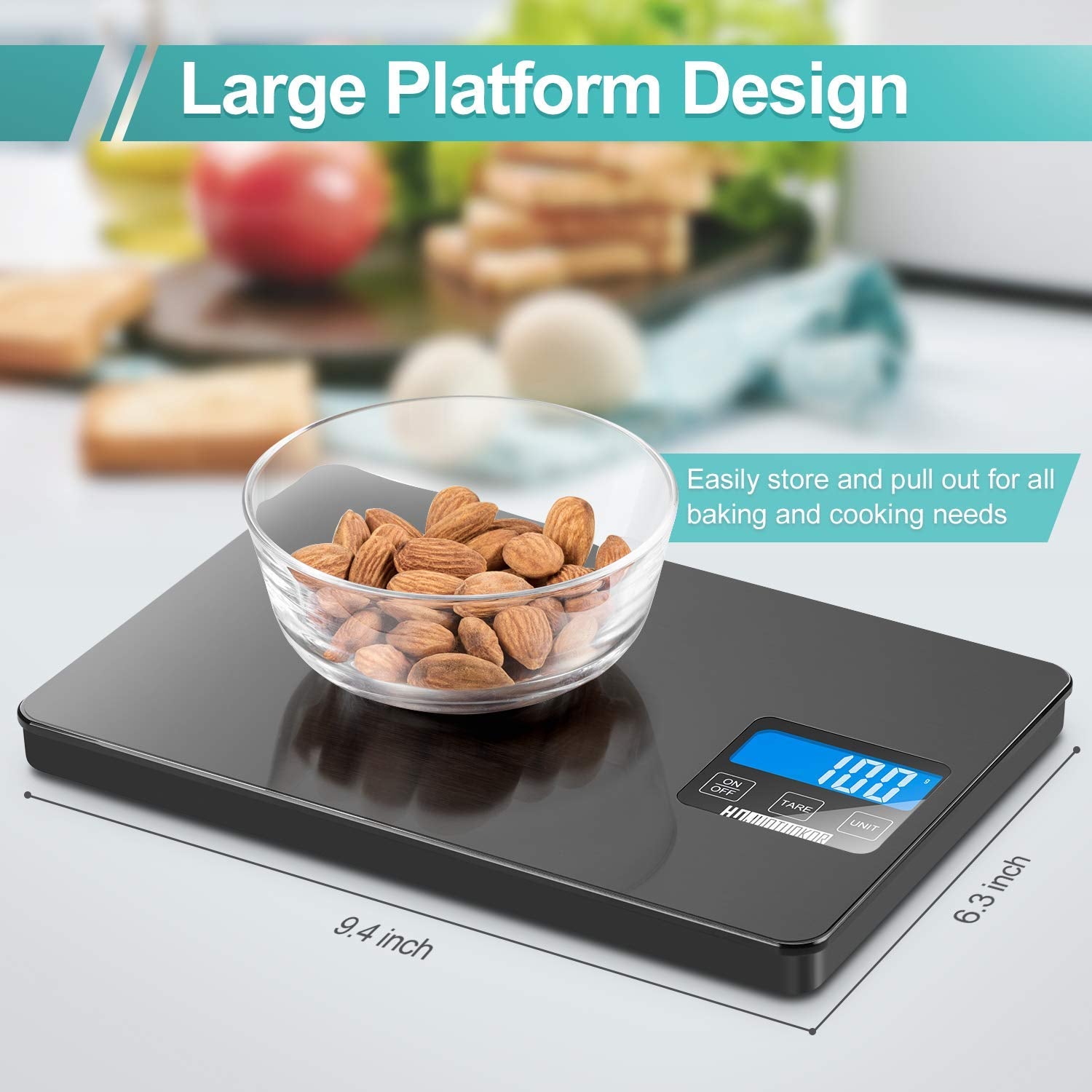 "Precision Digital Food Scale - 33Lb Capacity, 1G/0.1Oz Accuracy, Stainless Steel & Tempered Glass, Perfect for Cooking & Baking!"