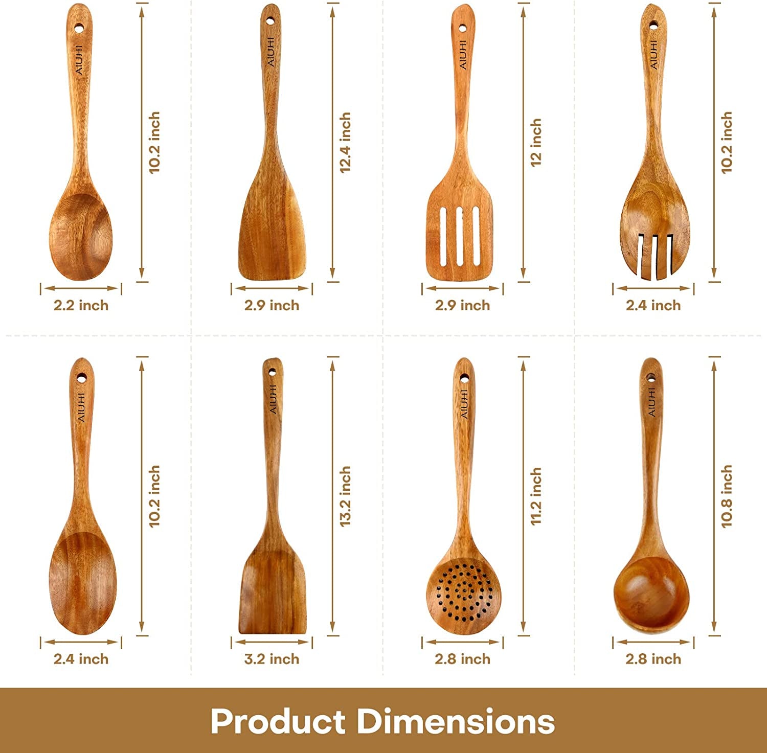 "Premium Teak Wood Cooking Utensil Set - 8 Nonstick, Non-Scratch Kitchen Spoons for Effortless Cooking!"