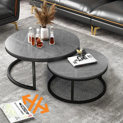 "Chic Grey Marble Nesting Coffee Table Set with Sleek Metal Legs - Elevate Your Modern Home Décor!"