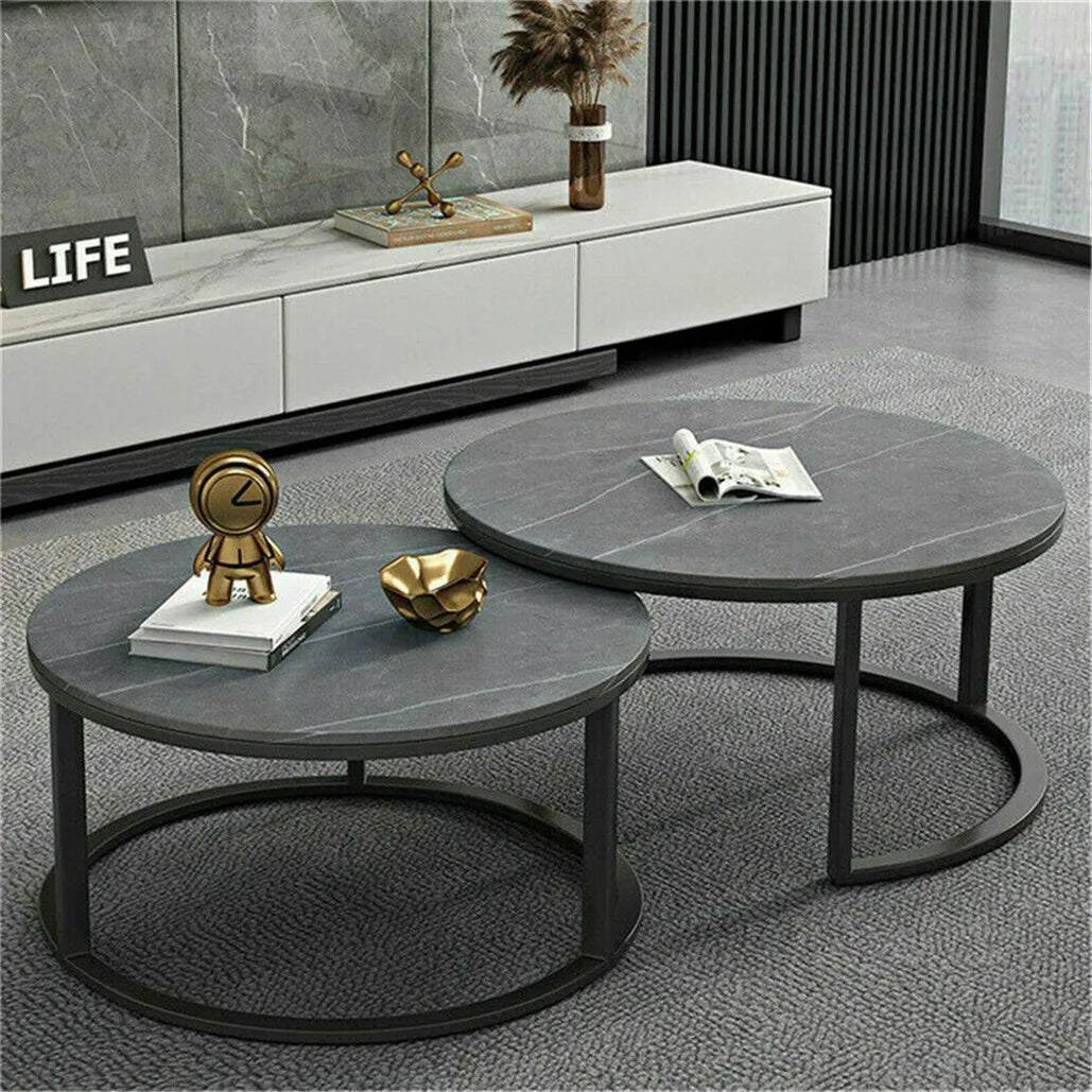 "Chic Grey Marble Nesting Coffee Table Set with Sleek Metal Legs - Elevate Your Modern Home Décor!"