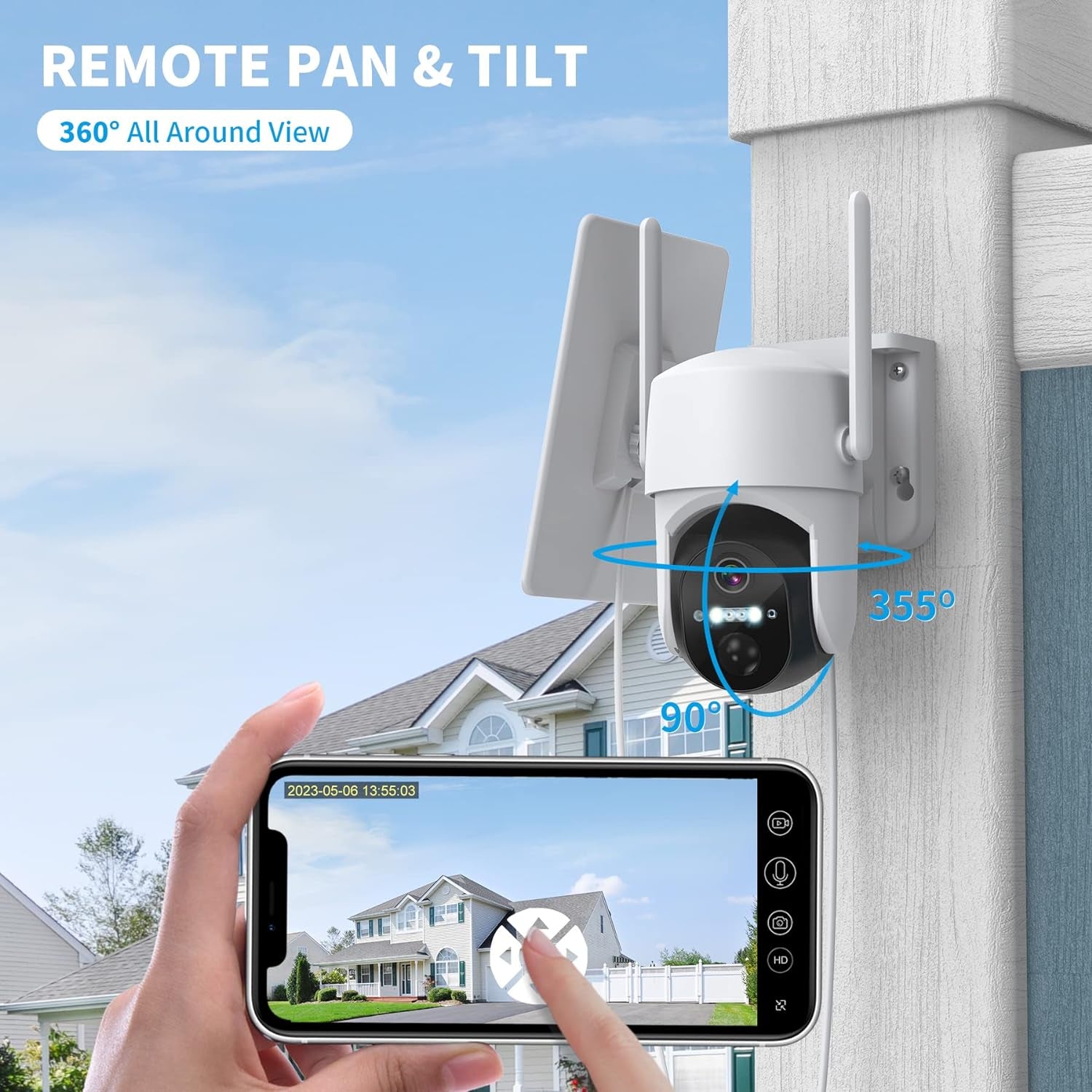 "Ultimate Solar Security Camera: Wireless Outdoor Surveillance with Smart App, Color Night Vision, 360° PTZ, AI Detection & 2-Way Talk - IP65 Waterproof & Solar Powered!"