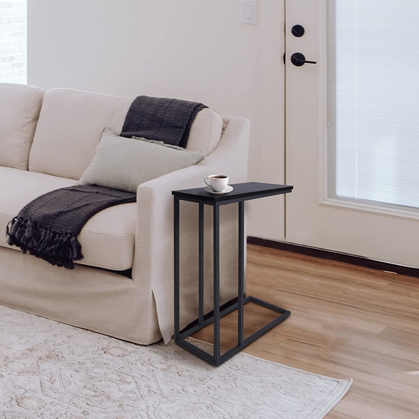 "Stylish Industrial Side Table - Vintage Black End Table with Sturdy Metal Frame for Living Room & Bedroom - Perfect for Small Spaces, Easy Assembly!"