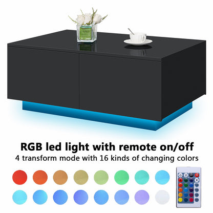 Sleek Black High Gloss LED Coffee Table with 4 Drawers - Modern Centerpiece for Your Living Room!