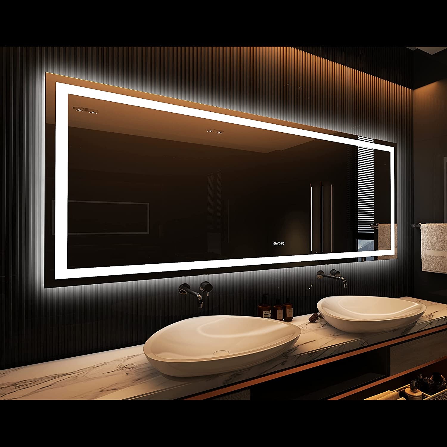 "Stunning 96"X 36" LED Bathroom Mirror - Dimmable, Anti-Fog, Shatter-Proof, with Front & Backlight - Double Vanity Mirror in 3 Colors - ETL Listed"