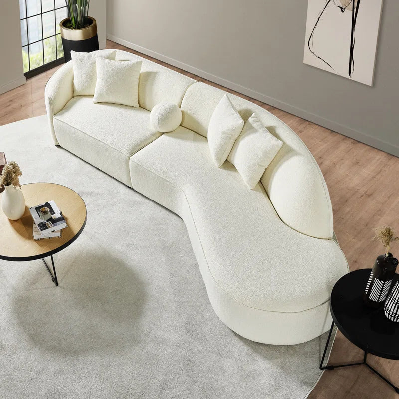 "Elegant 133" Japandi Style Curvy Sectional Couch in Luxurious Boucle Fabric"