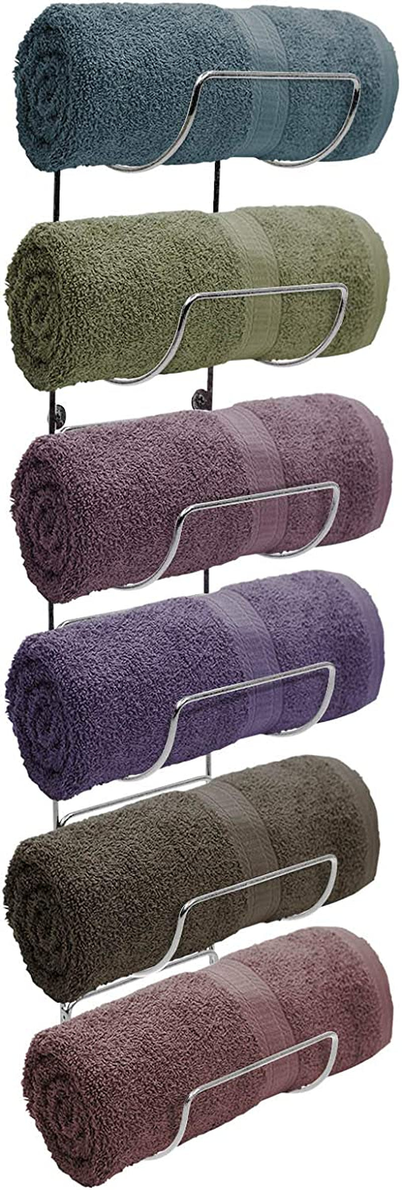 "Stylish Wall-Mounted Towel Rack with 6 Compartments – Versatile Silver Metal Organizer for Bathroom, Kitchen, Gym, and More!"