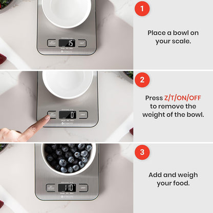 "Precision Digital Kitchen Scale - Perfect for Weight Loss, Baking, Cooking & Meal Prep - Sleek 304 Stainless Steel Design with LCD Display"