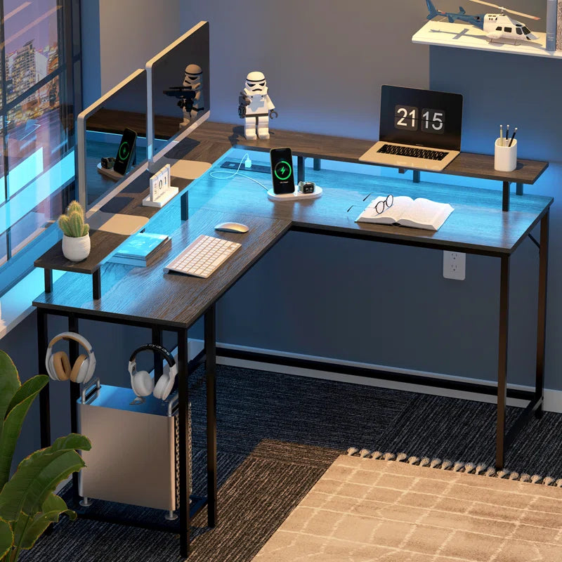 "Kamai 54" L-Shaped LED Desk - Stylish White Corner Computer & Gaming Desk for Ultimate Productivity"