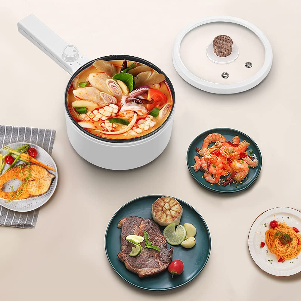 "Versatile 1.5L Electric Hot Pot & Skillet - Nonstick Portable Frying Pan for Sautéing, Stir Frying, and Ramen Cooking with Dual Power Control - Perfect for Dorms!"