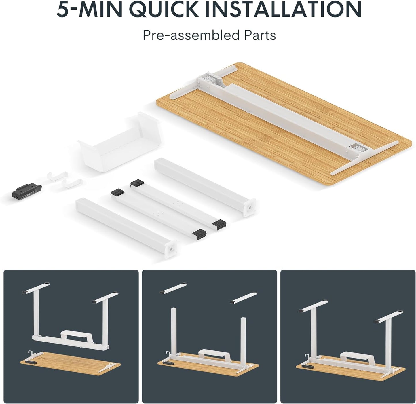 "Transform Your Workspace: Adjustable Electric Standing Desk with Ergonomic Memory Controller - 48" Bamboo Texture Desktop & Quick Assembly (White Frame)"