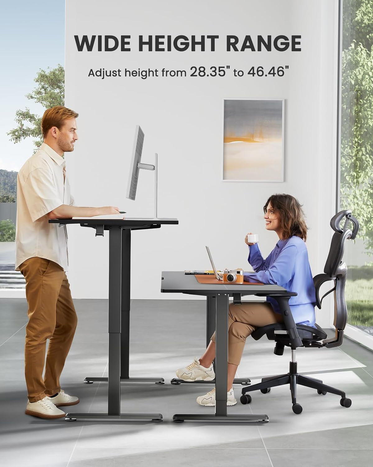 "Transform Your Workspace: Height Adjustable Electric Standing Desk - 48x24 Inches Sit-Stand Home Office Desk (Sleek Black)"