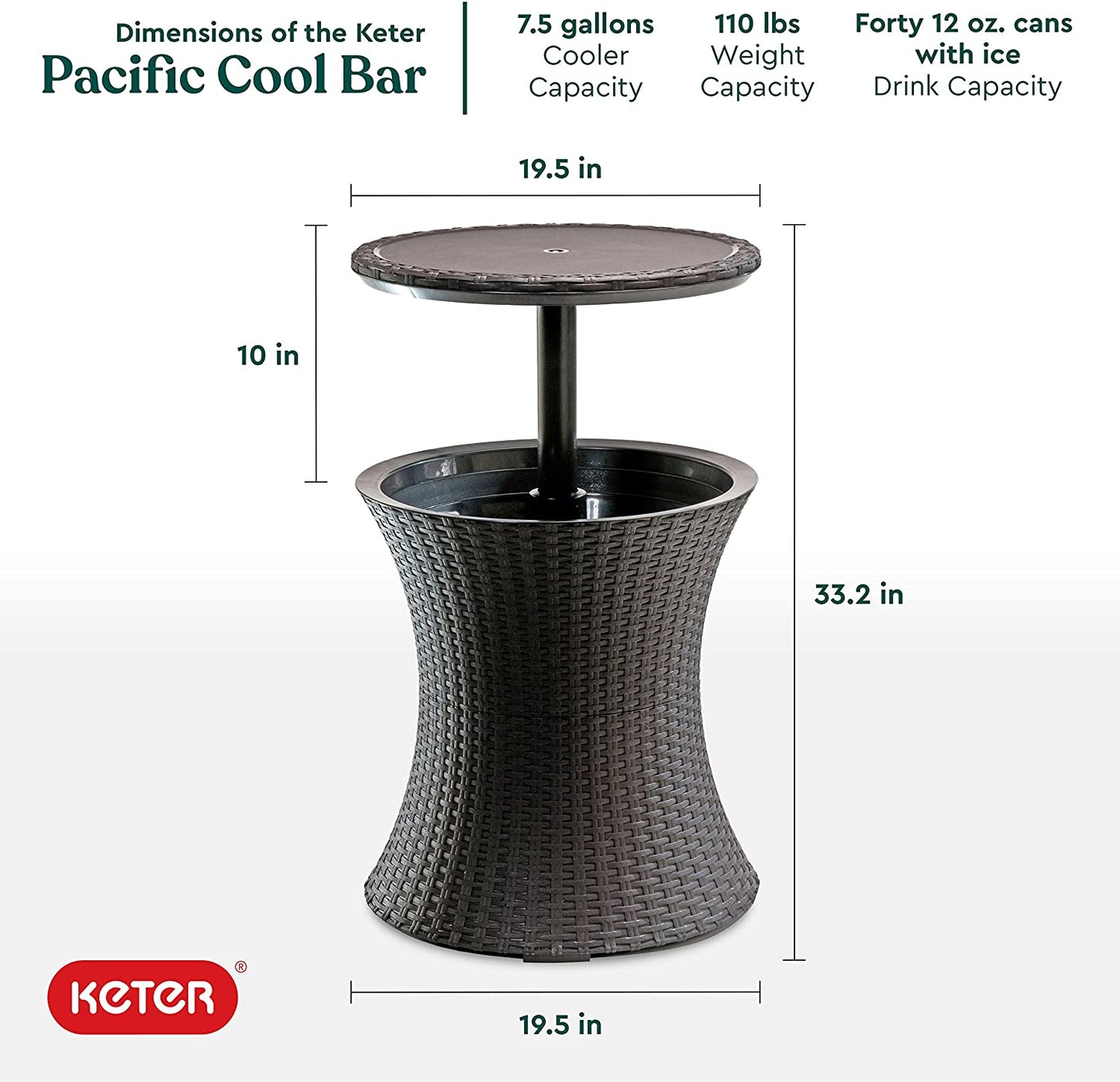 "Pacific Cool Bar: Stylish Outdoor Patio Side Table with 7.5 Gallon Beer & Wine Cooler - Espresso Brown"