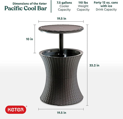 "Pacific Cool Bar: Stylish Outdoor Patio Side Table with 7.5 Gallon Beer & Wine Cooler - Espresso Brown"