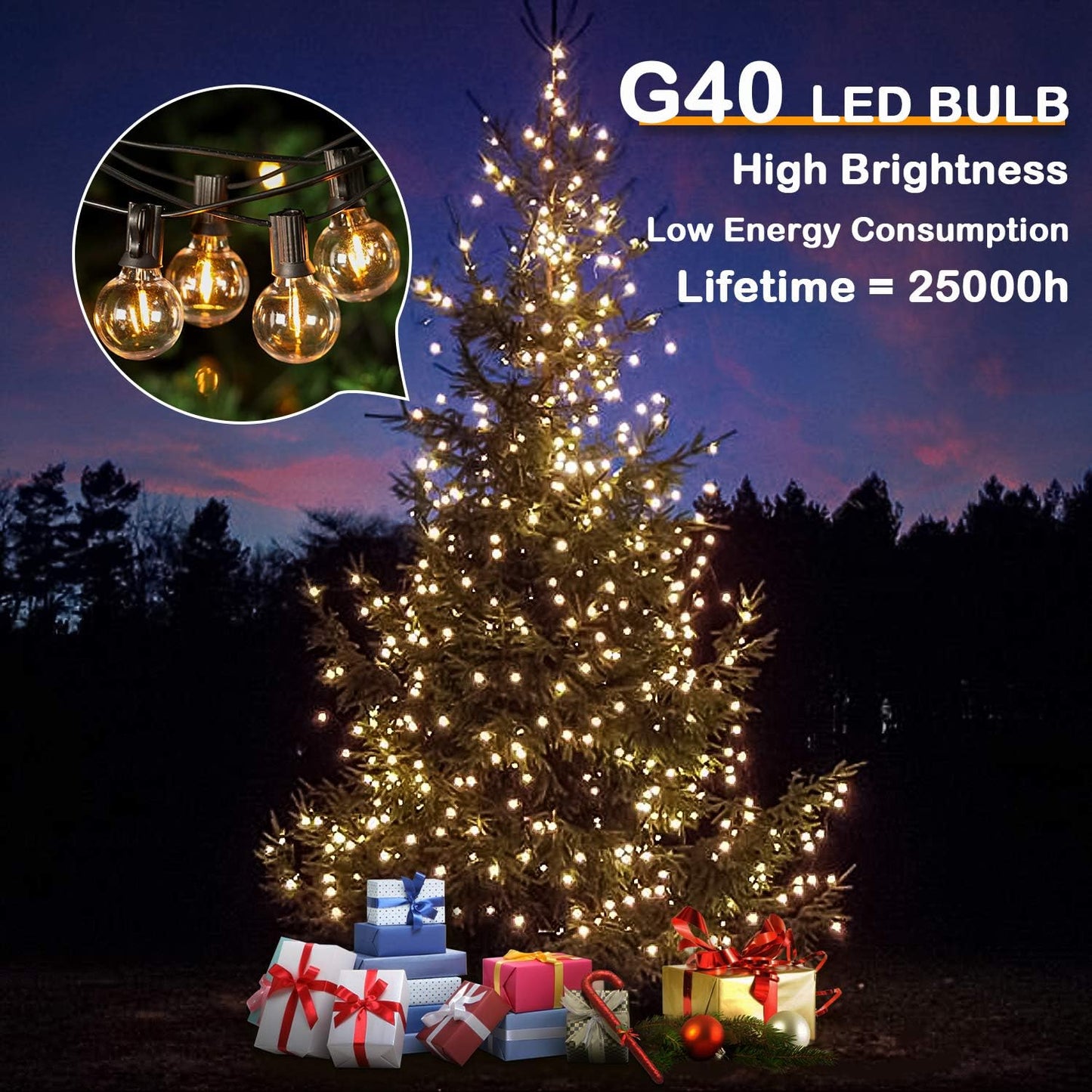 "50FT Shatterproof LED G40 Globe String Lights - Dimmable Edison Bulbs for Outdoor Patio, Backyard, Party & Wedding - Waterproof Bistro Lights with 50+2 Bulbs!"