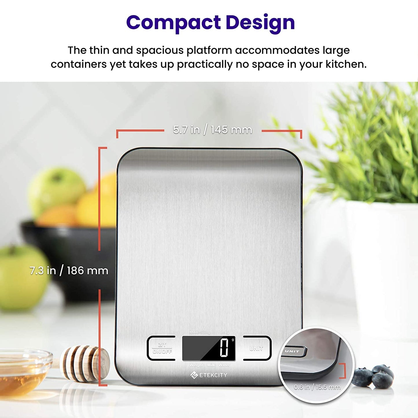 "Precision Digital Kitchen Scale - Perfect for Weight Loss, Baking, Cooking & Meal Prep - Sleek 304 Stainless Steel Design with LCD Display"