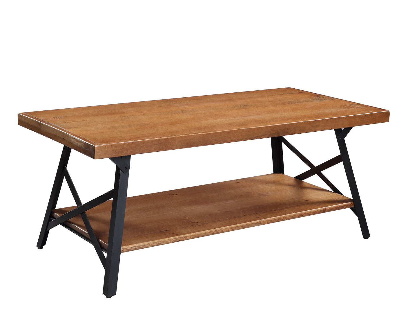 "Stylish Rustic 43'' Solid Wood Coffee Table with Durable Metal Legs - Ideal for Your Living Room!"