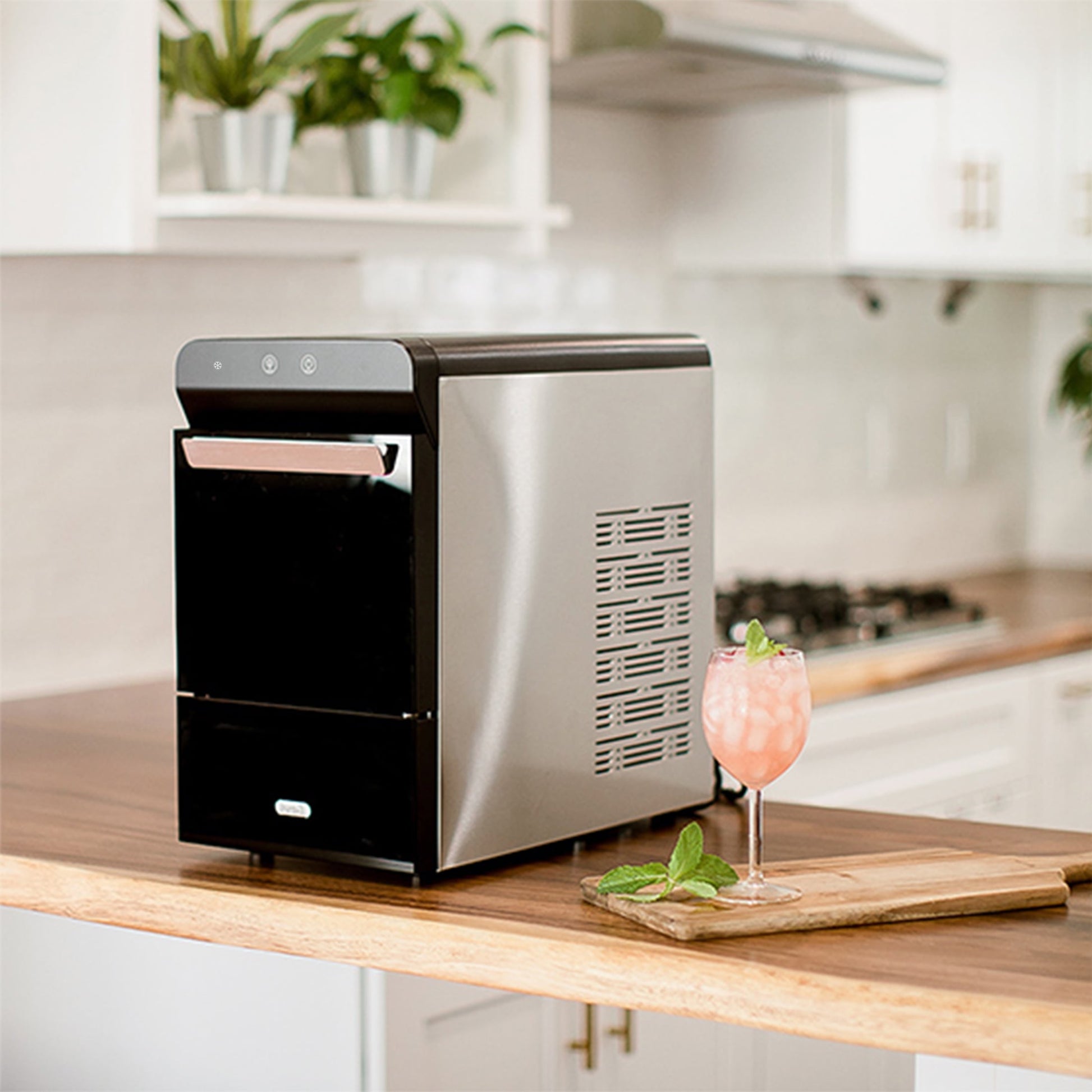 "Premium Countertop Nugget Ice Maker - 30Lbs/Day, Self-Cleaning, Sleek Stainless Steel & Black Design!"