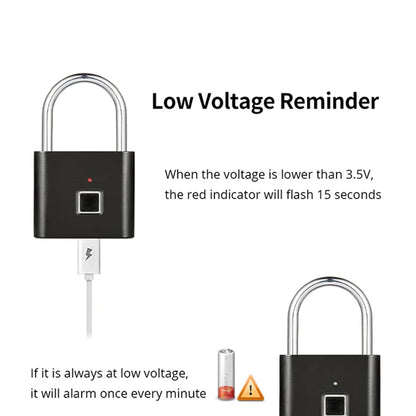 "Smart Fingerprint Padlock - USB Rechargeable Black Silver Zinc Alloy Security Lock for Quick Access"