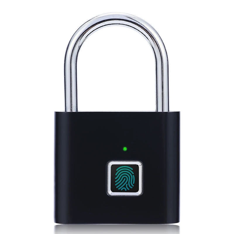 "Smart Fingerprint Padlock - USB Rechargeable Black Silver Zinc Alloy Security Lock for Quick Access"