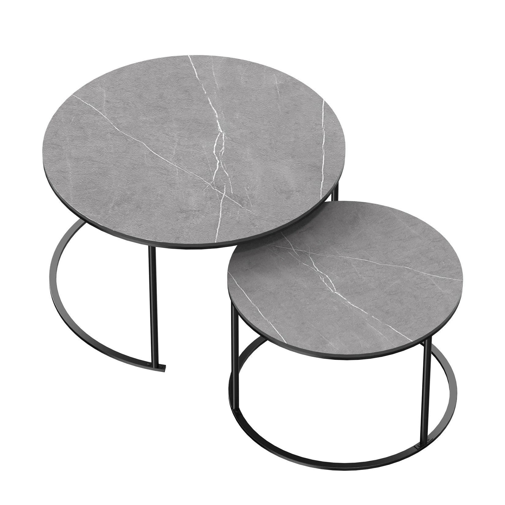 "Chic Grey Marble Nesting Coffee Table Set with Sleek Metal Legs - Elevate Your Modern Home Décor!"