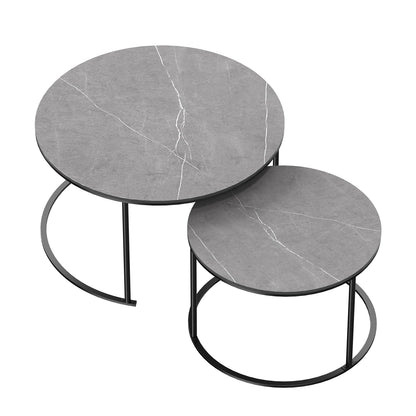 "Chic Grey Marble Nesting Coffee Table Set with Sleek Metal Legs - Elevate Your Modern Home Décor!"