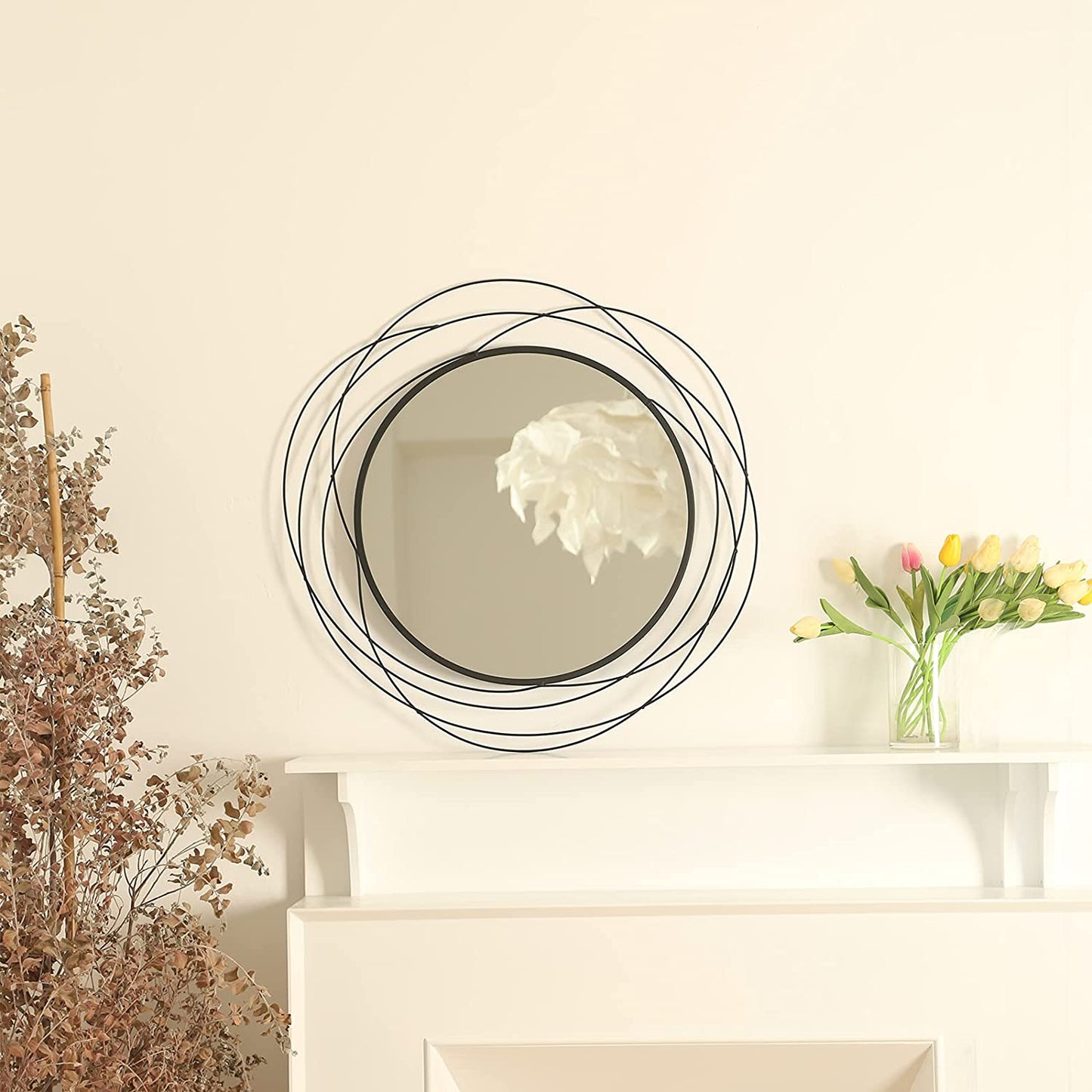 "Stylish 26.8” Round Black Wall Mirror - Perfect for Bathroom, Living Room, or Bedroom Decor!"