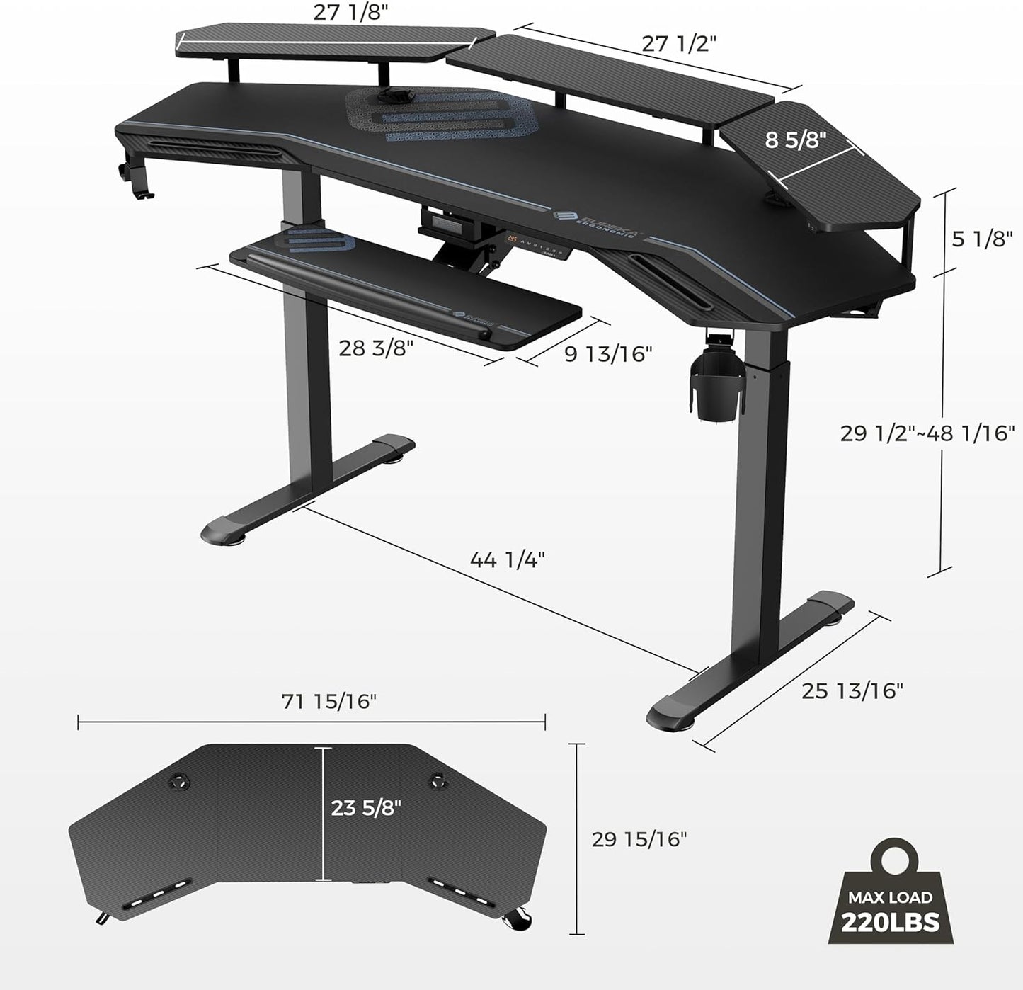 "Ultimate 72" Gaming & Music Studio Desk - Electric Adjustable Height with LED Shelves & Keyboard Tray for Live Streaming & Recording!"