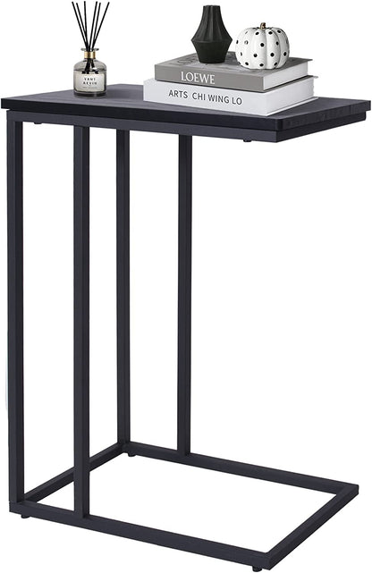 "Stylish Industrial Side Table - Vintage Black End Table with Sturdy Metal Frame for Living Room & Bedroom - Perfect for Small Spaces, Easy Assembly!"