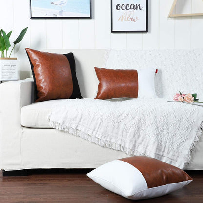 "Elevate Your Space with Our Set of 2 Luxury Boho Lumbar Pillow Covers! 🌿✨ Perfect for your couch, sofa, or bed - these chic faux leather and cotton cases in brown and white add a touch of farmhouse charm! 🛋️💖 #HomeDecor #BohoStyle"