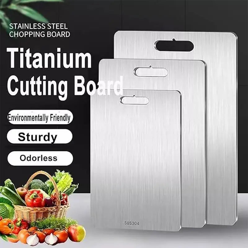 "Premium Titanium & Stainless Steel Double-Sided Cutting Board - Durable, Food Grade Kitchen Essential!"