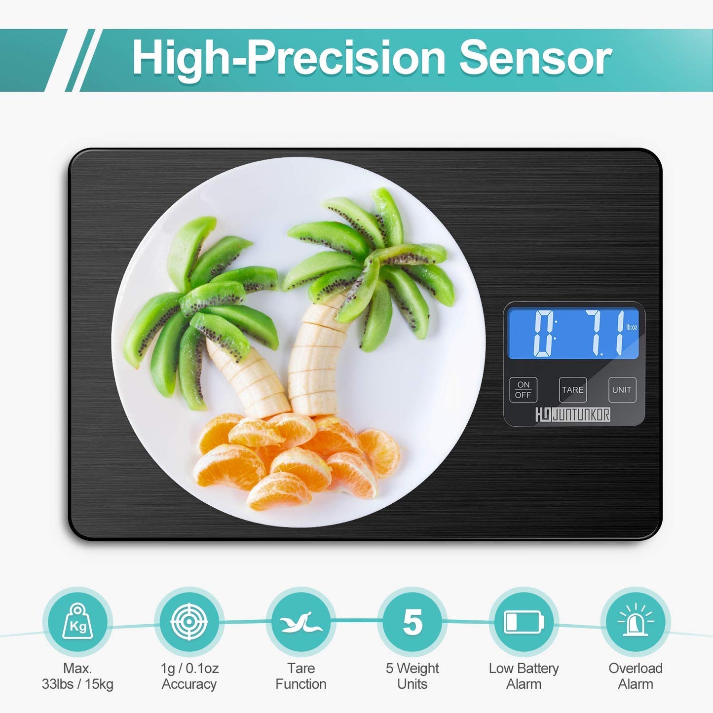 "Precision Digital Food Scale - 33Lb Capacity, 1G/0.1Oz Accuracy, Stainless Steel & Tempered Glass, Perfect for Cooking & Baking!"