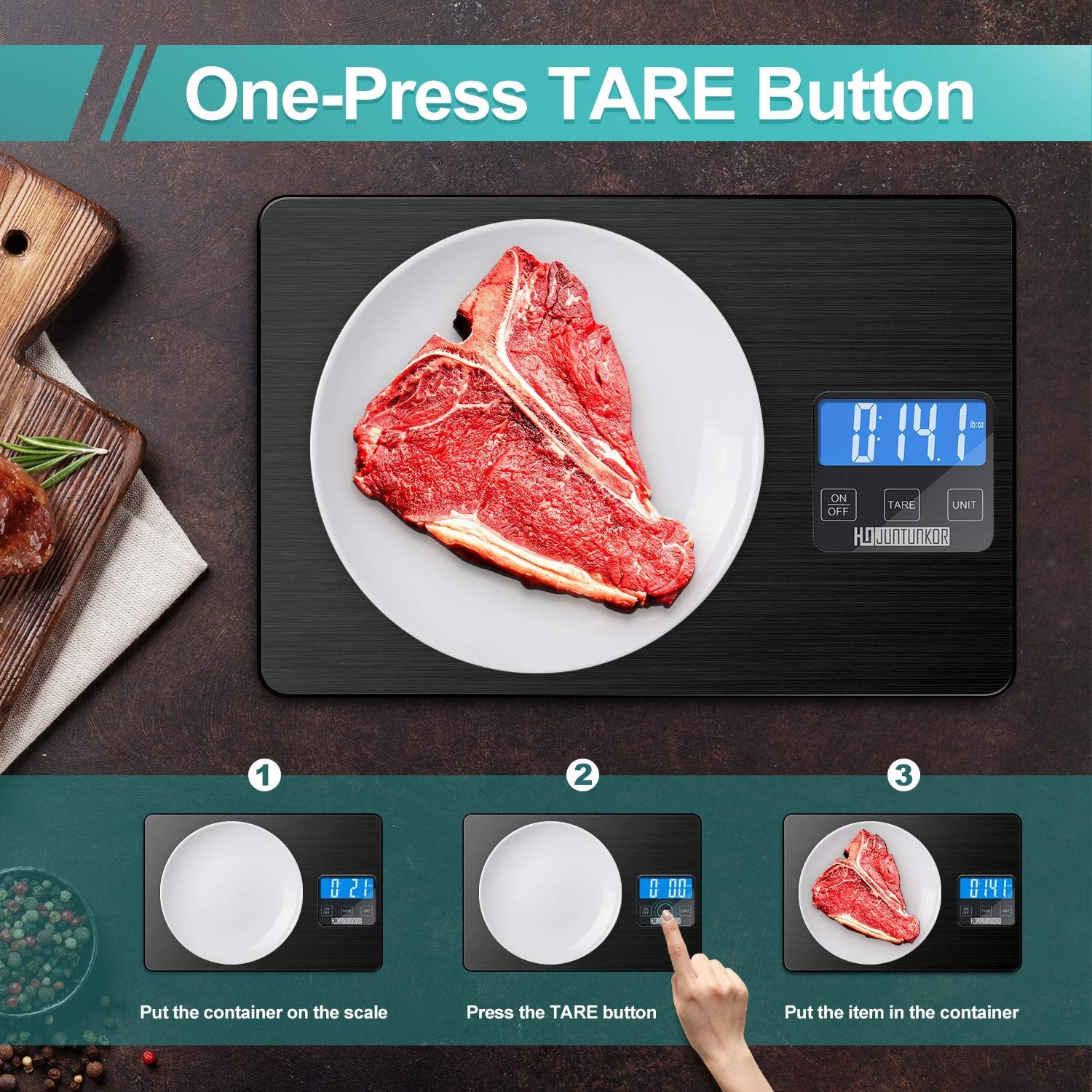 "Precision Digital Food Scale - 33Lb Capacity, 1G/0.1Oz Accuracy, Stainless Steel & Tempered Glass, Perfect for Cooking & Baking!"