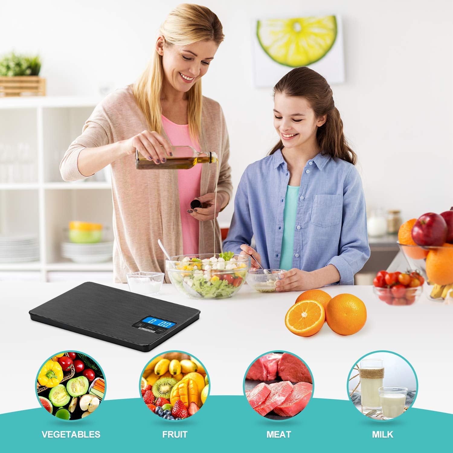 "Precision Digital Food Scale - 33Lb Capacity, 1G/0.1Oz Accuracy, Stainless Steel & Tempered Glass, Perfect for Cooking & Baking!"