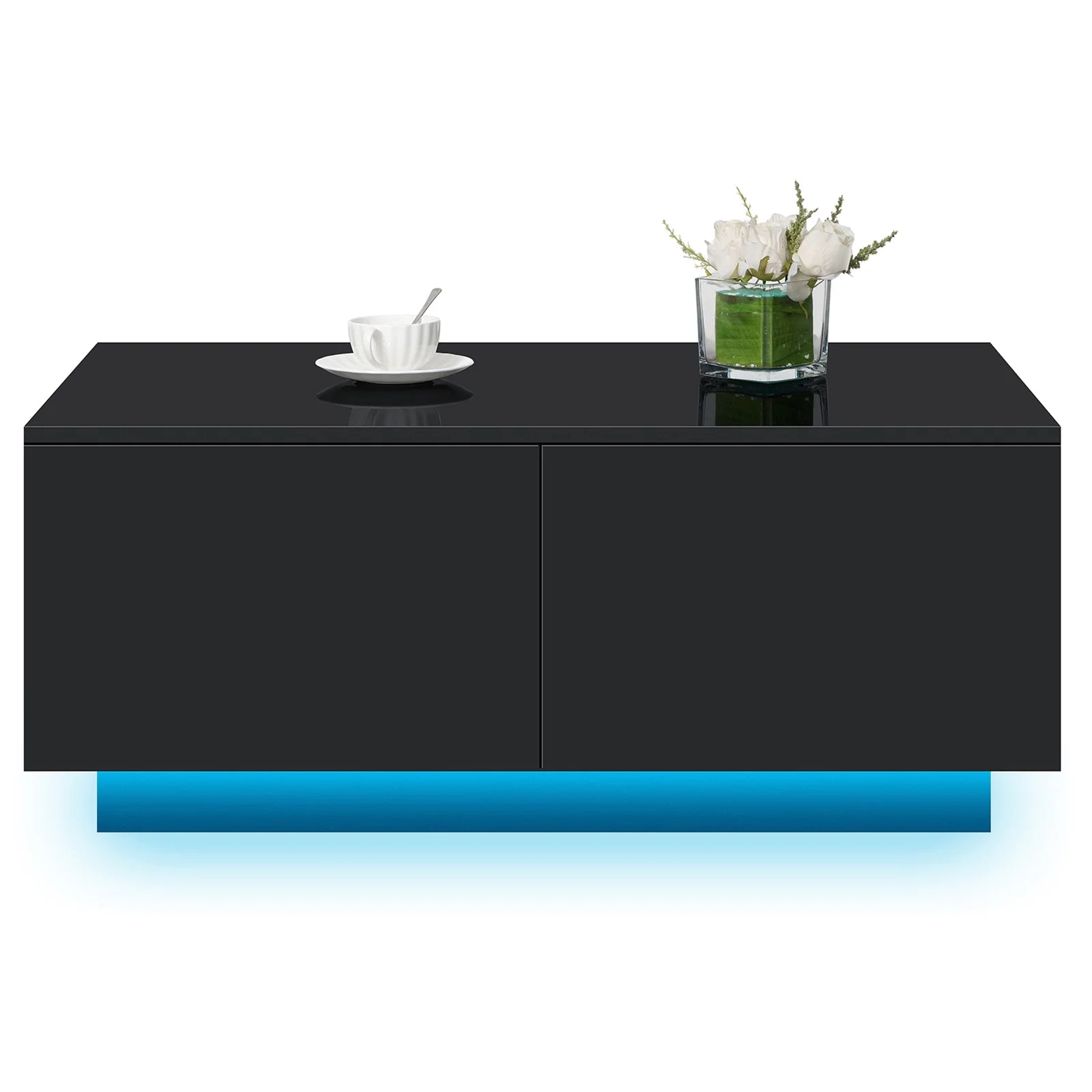 Sleek Black High Gloss LED Coffee Table with 4 Drawers - Modern Centerpiece for Your Living Room!