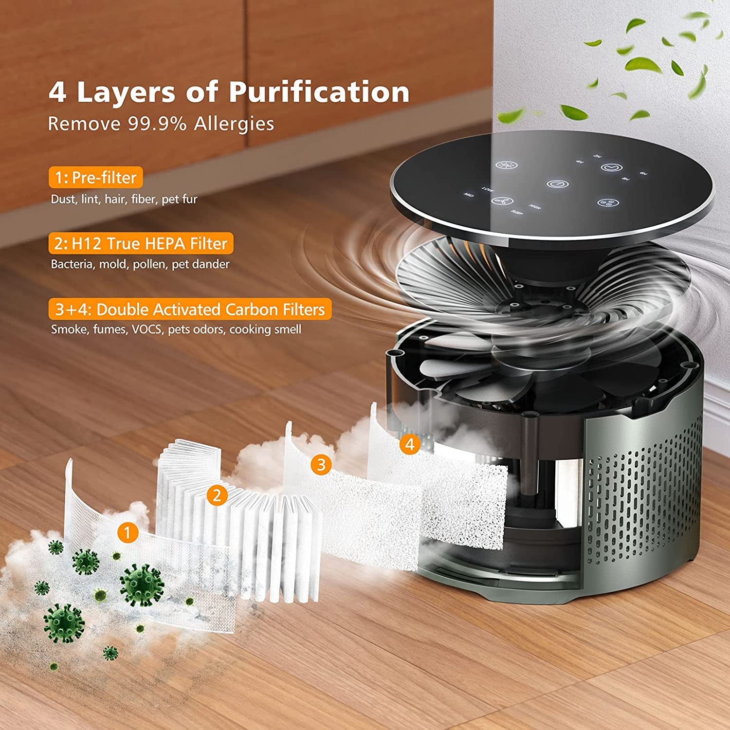 "Ultimate HEPA Air Purifier for Home & Bedroom - 4-Stage Filtration for Smoke & Allergens (Stylish Gray)"