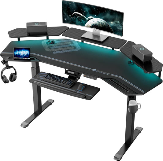 "Ultimate 72" Gaming & Music Studio Desk - Electric Adjustable Height with LED Shelves & Keyboard Tray for Live Streaming & Recording!"