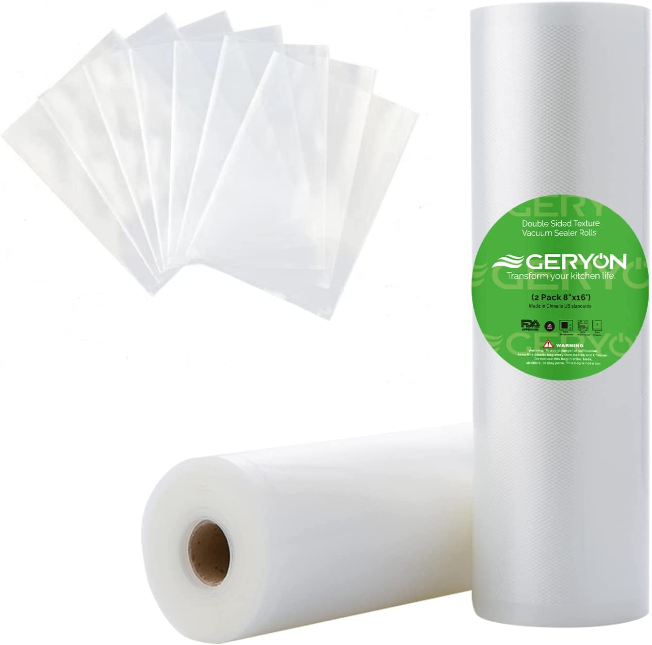 "Premium Vacuum Sealer Bags - 2 Pack 8" x 16' Rolls, BPA-Free, Perfect for Sous Vide & Food Storage!"