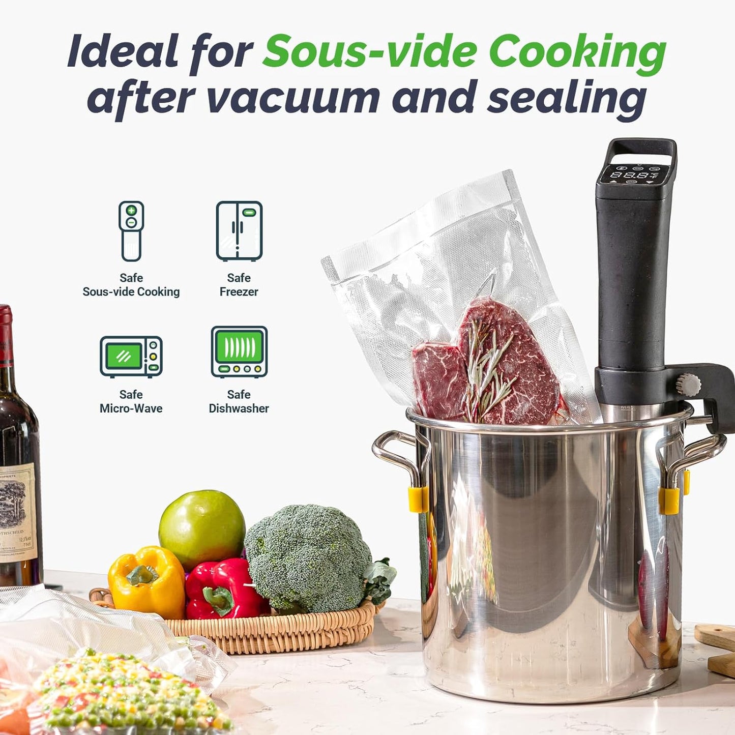 "Premium Vacuum Sealer Bags - 2 Pack 8" x 16' Rolls, BPA-Free, Perfect for Sous Vide & Food Storage!"