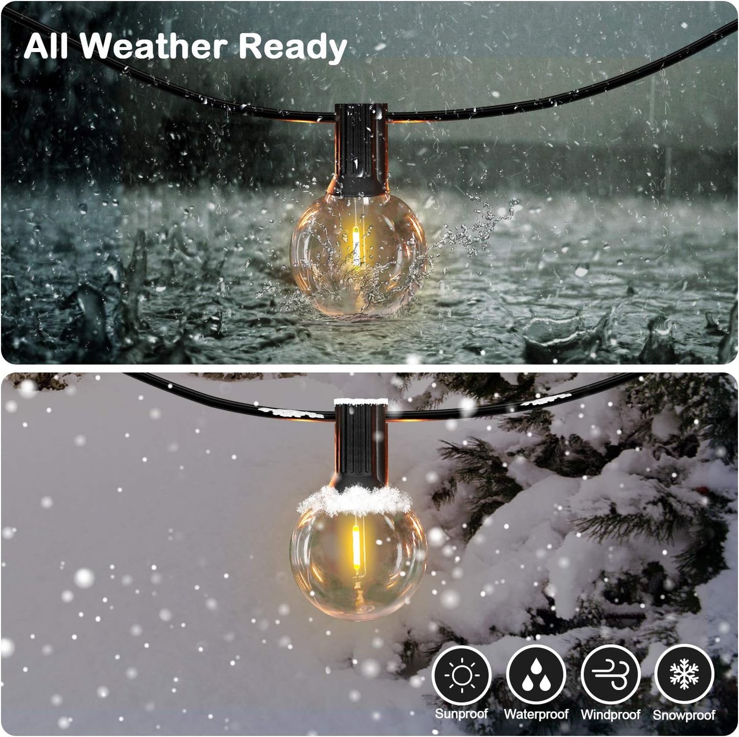 "50FT Shatterproof LED G40 Globe String Lights - Dimmable Edison Bulbs for Outdoor Patio, Backyard, Party & Wedding - Waterproof Bistro Lights with 50+2 Bulbs!"