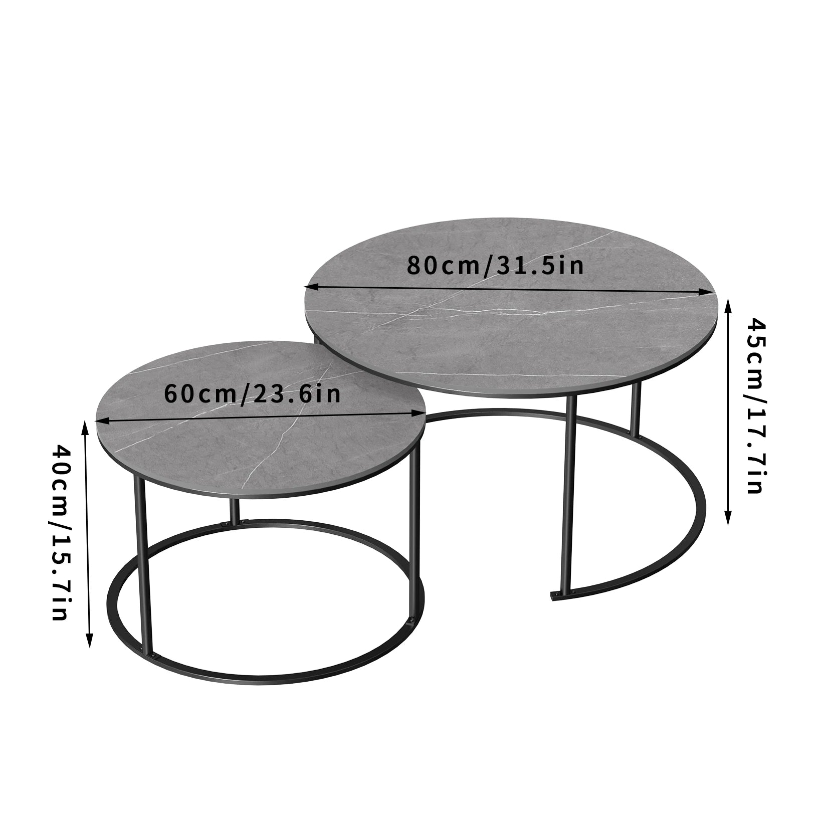 "Chic Grey Marble Nesting Coffee Table Set with Sleek Metal Legs - Elevate Your Modern Home Décor!"