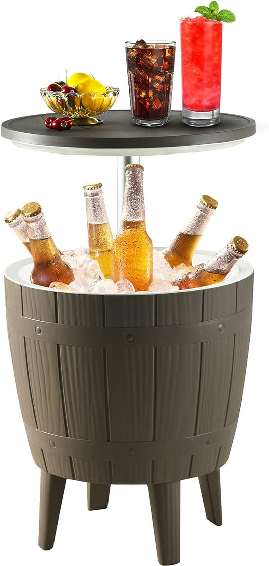 "Versatile 3-in-1 Height Adjustable Cooler Side Table - 9.8 Gallon Patio Cooler with Drainage Plug for Ultimate Outdoor Fun!"